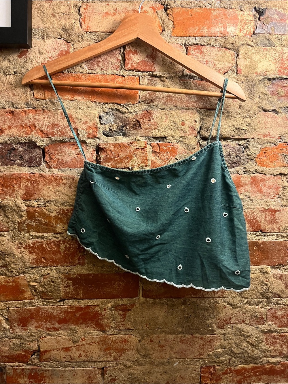 Zara Dark Green Eyelet Scallop-Trim Cami
